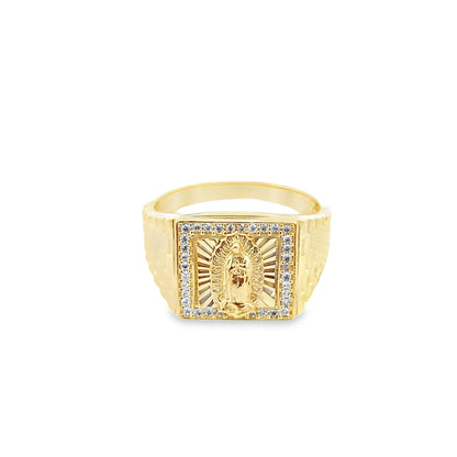 14K Yellow Gold Mens Virgen De Guadalupe Ring Size 12 3.7Dwt