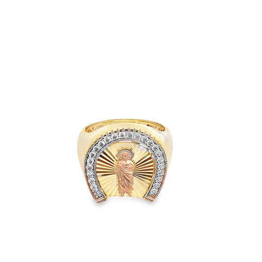 14K Tri Color Mens Virgen De Guadalupe Ring Size 9.5 5.2Dwt