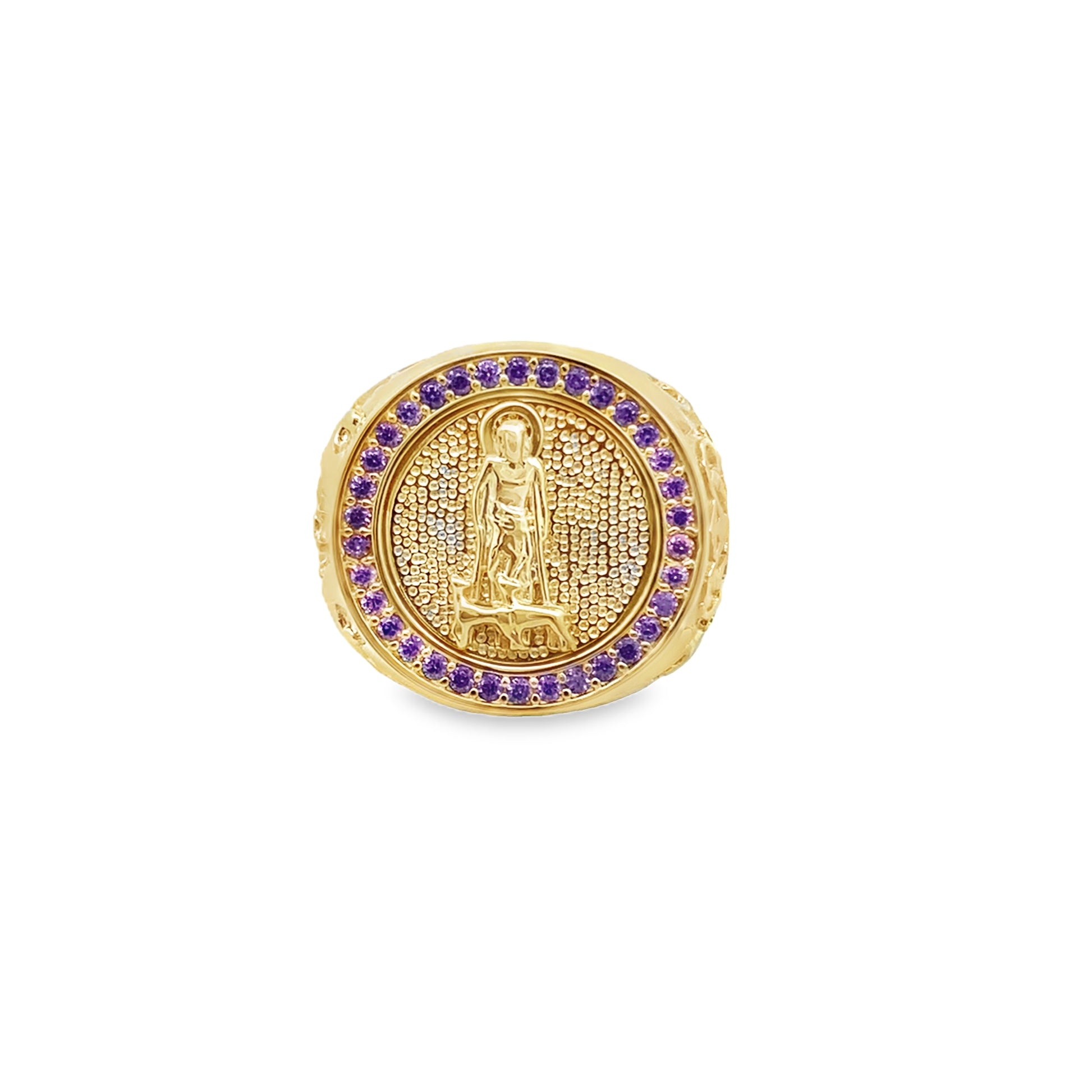 10K Yellow Gold San Lazaro Ring W/Amethyst Stones Size 11 8.1Dwt
