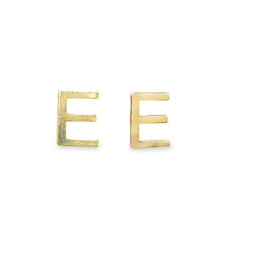 14K Yellow Gold Letter E Stud Earrings 0.3Dwt