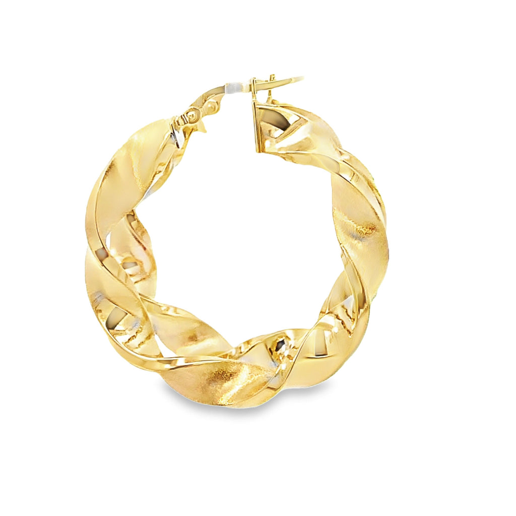 14K Yellow Gold Hollow Twisted  Hoop Earrings 3.7Dwt