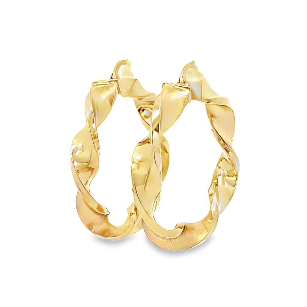 14K Yellow Gold Hollow Twisted  Hoop Earrings 3.7Dwt