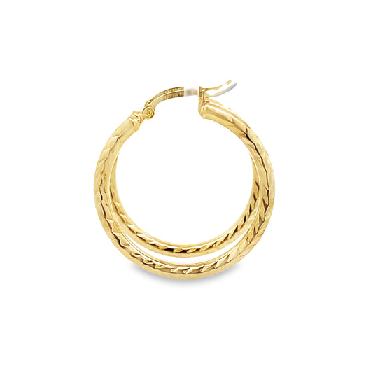 10K Yellow Gold Diamond Cut Hoop Earrings 1.4Dwt