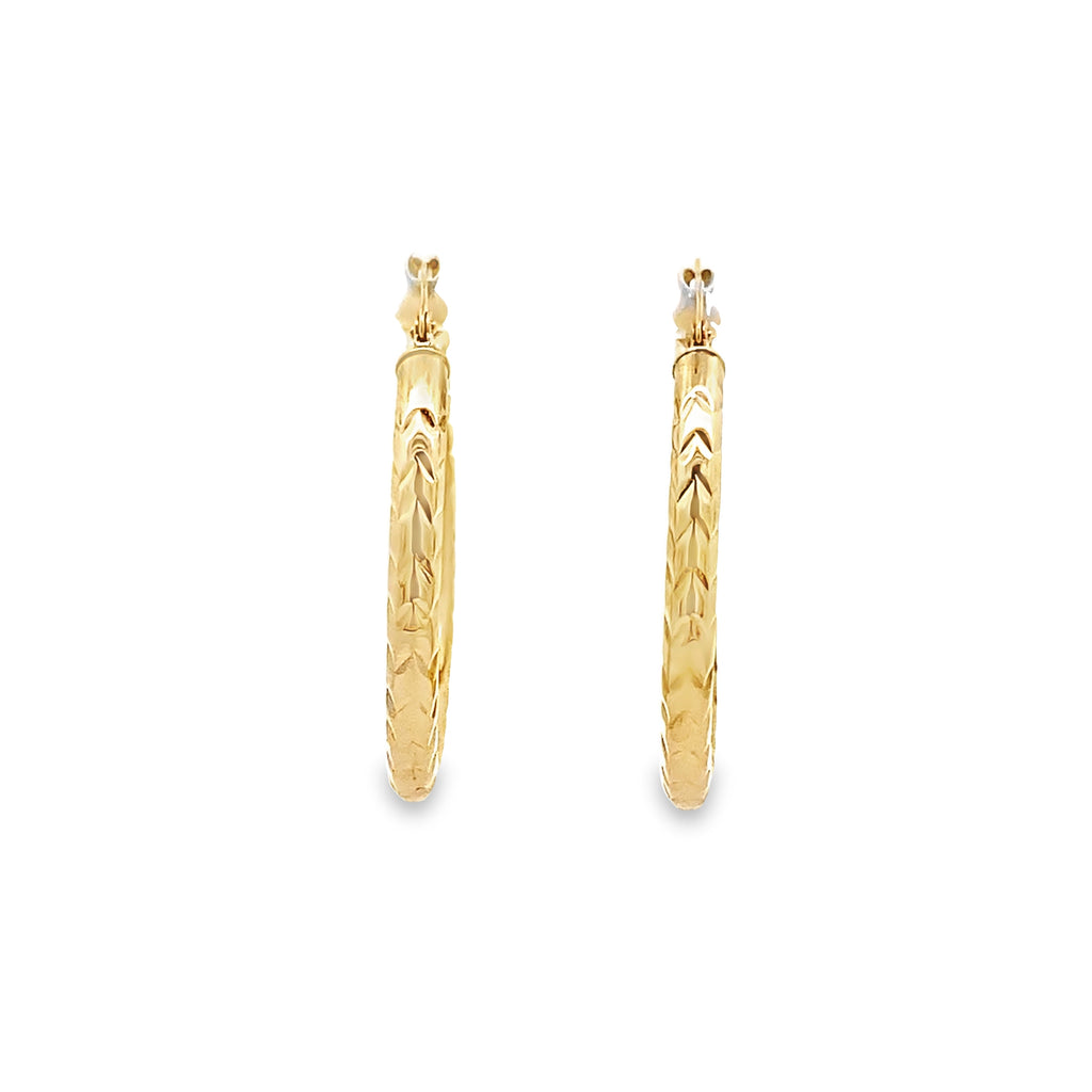 10K Yellow Gold Diamond Cut Hoop Earrings 1.4Dwt