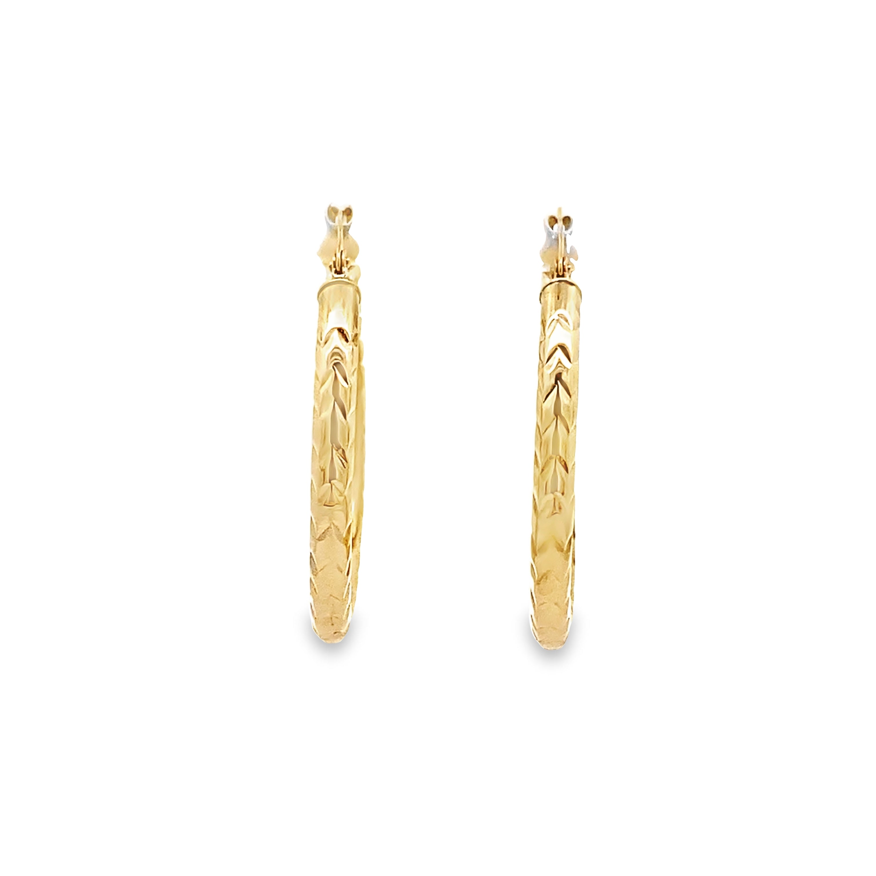 10K Yellow Gold Diamond Cut Hoop Earrings 1.4Dwt