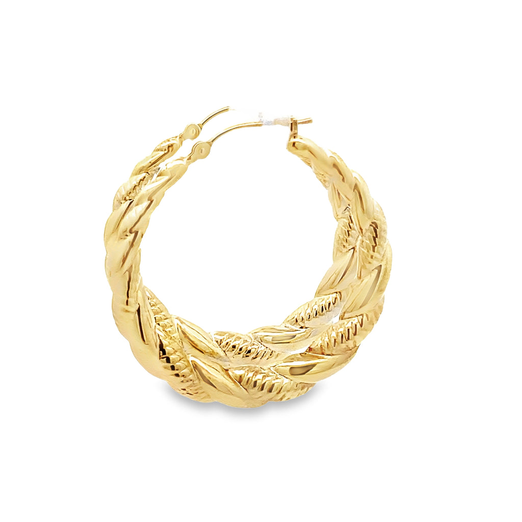 14K Yellow Gold Hollow Twisted Hoop Earrings 1.8Dwt