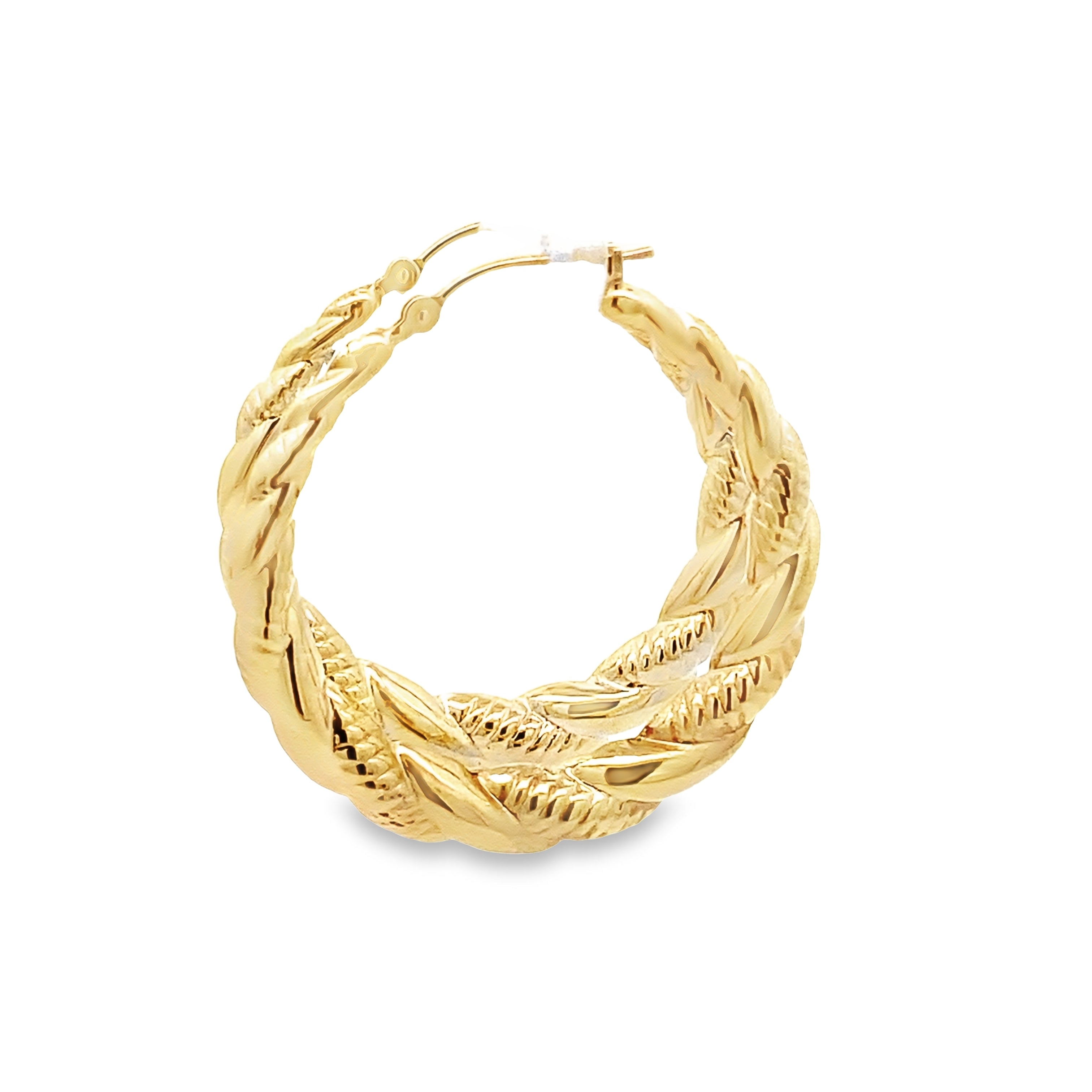 14K Yellow Gold Hollow Twisted Hoop Earrings 1.8Dwt