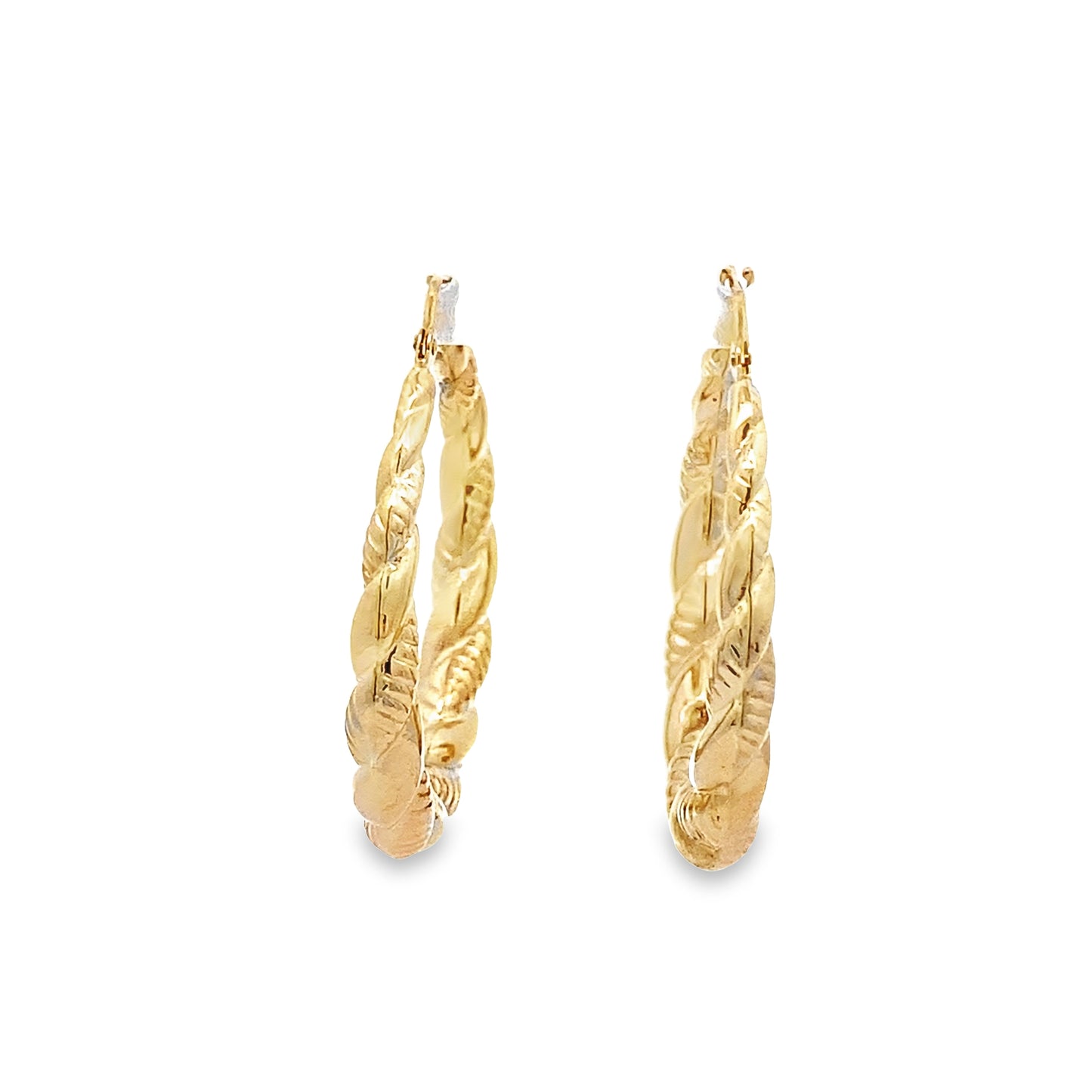 14K Yellow Gold Hollow Twisted Hoop Earrings 1.8Dwt
