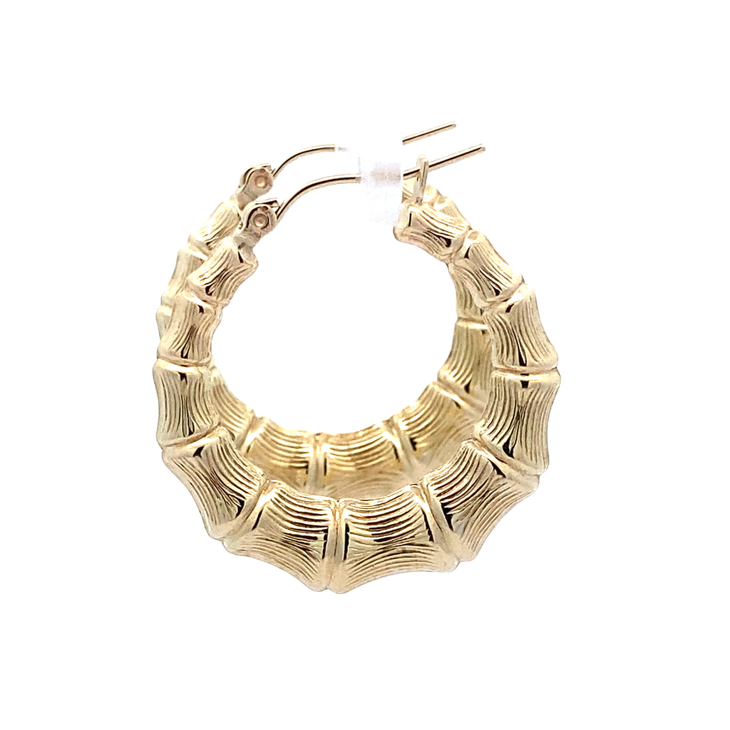 10K Yellow Gold Bamboo Style Hoop Earrings 1.9Dwt