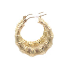10K Yellow Gold Bamboo Style Hoop Earrings 1.9Dwt