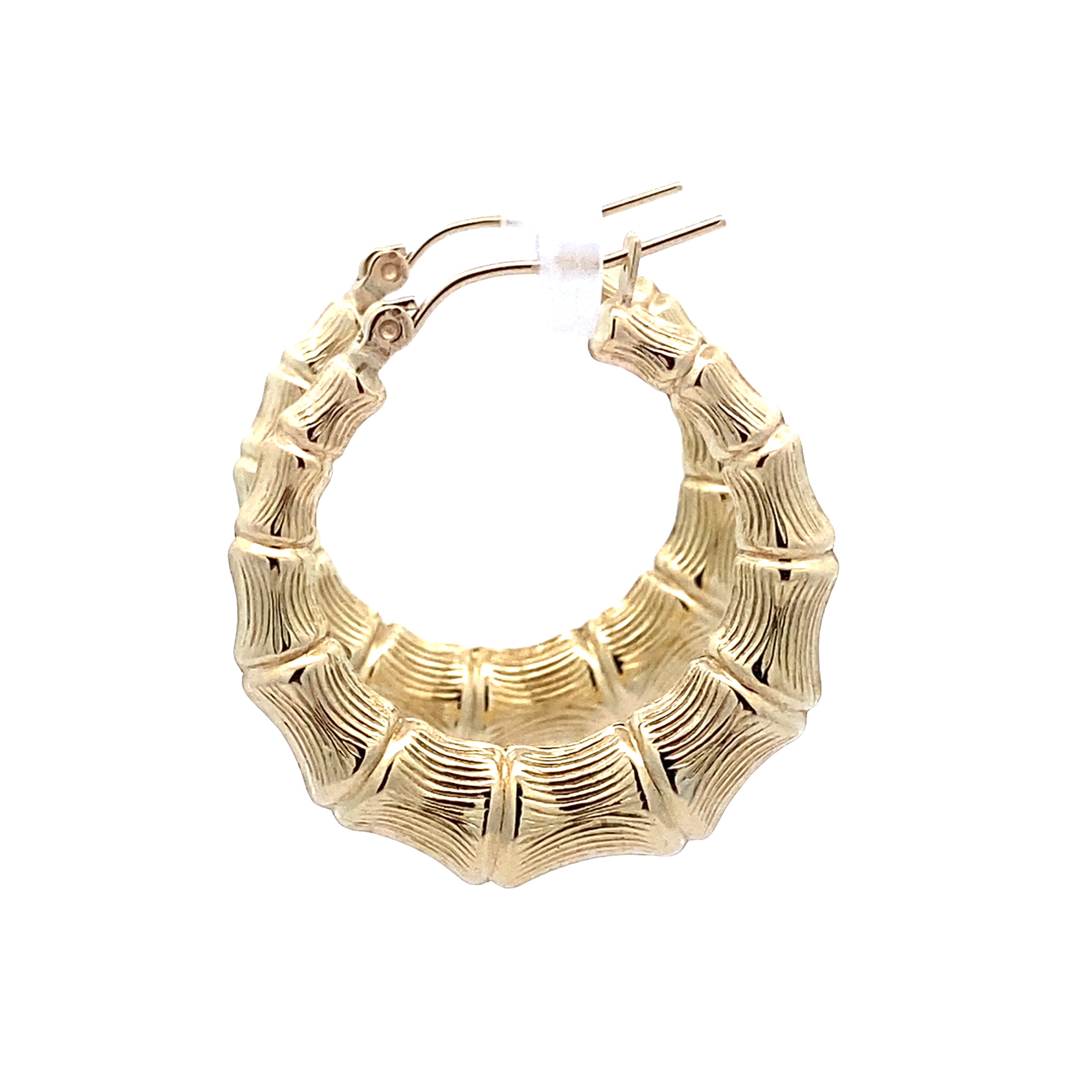 10K Yellow Gold Bamboo Style Hoop Earrings 1.9Dwt