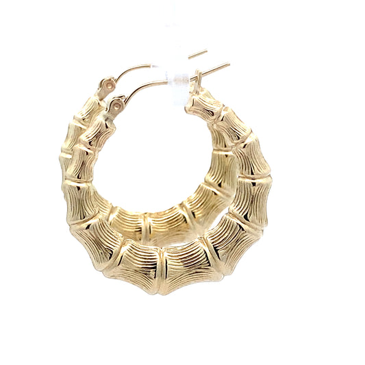 10K Yellow Gold Bamboo Style Hoop Earrings 1.9Dwt