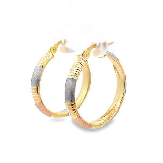 10K Tri Color Gold Medium Hoop Earrings 1.4Dwt