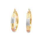 10K Tri Color Gold Medium Hoop Earrings 1.4Dwt