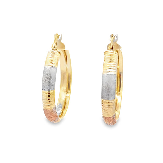 10K Tri Color Gold Medium Hoop Earrings 1.4Dwt