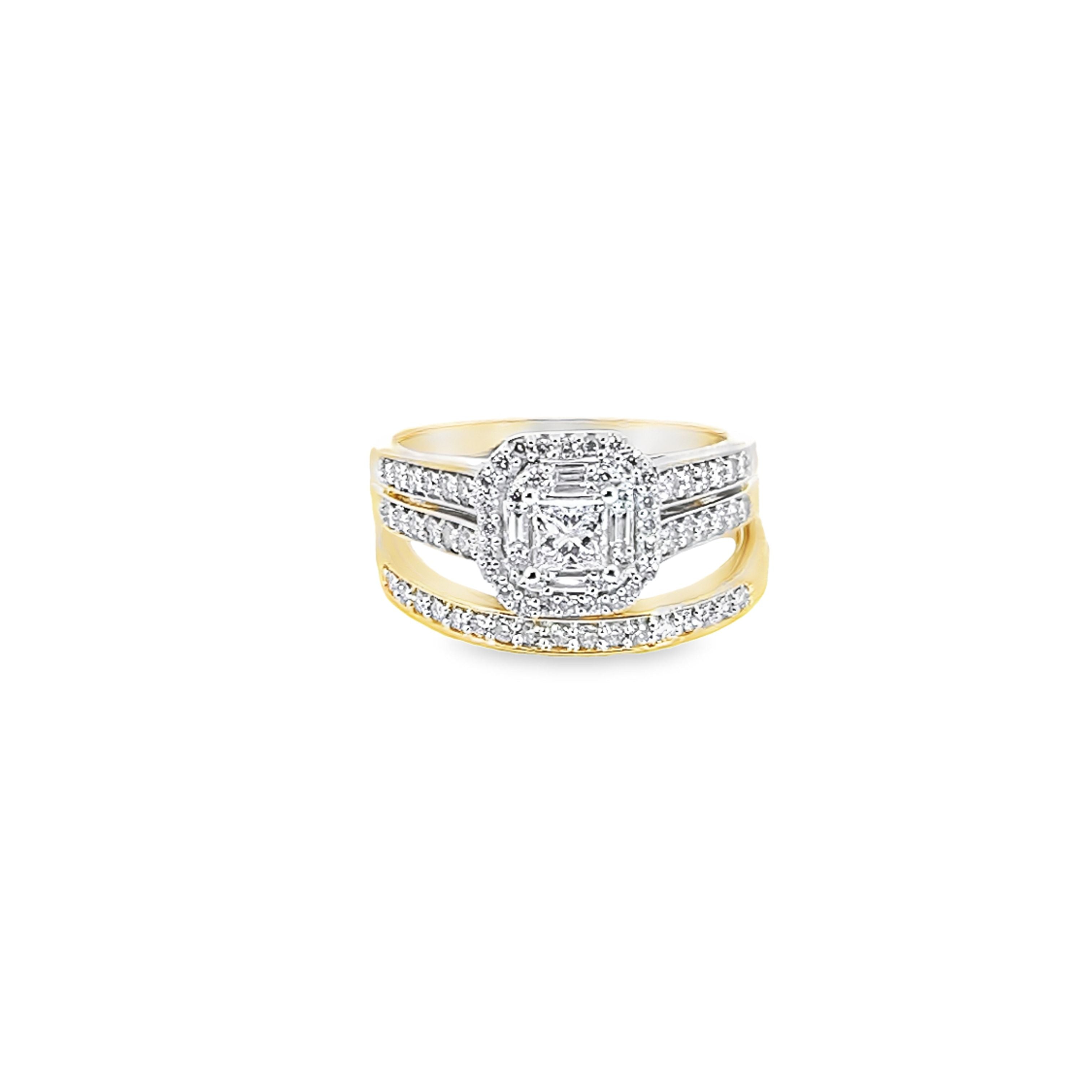 3/4Ctw 10K Yellow Gold Diamond Wedding Set Size 7 3.5Dwt