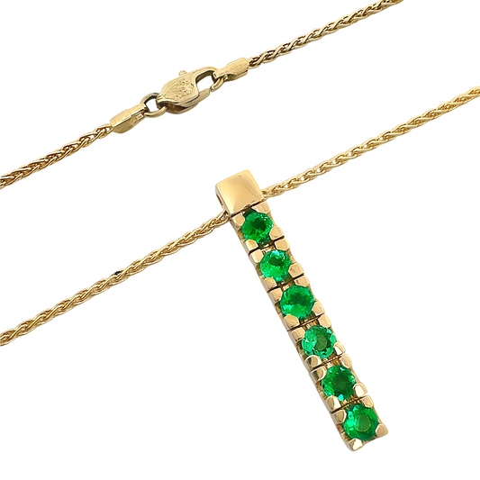 14K Yellow Gold Emerald Pendant Necklace 16In 8.0Dwt