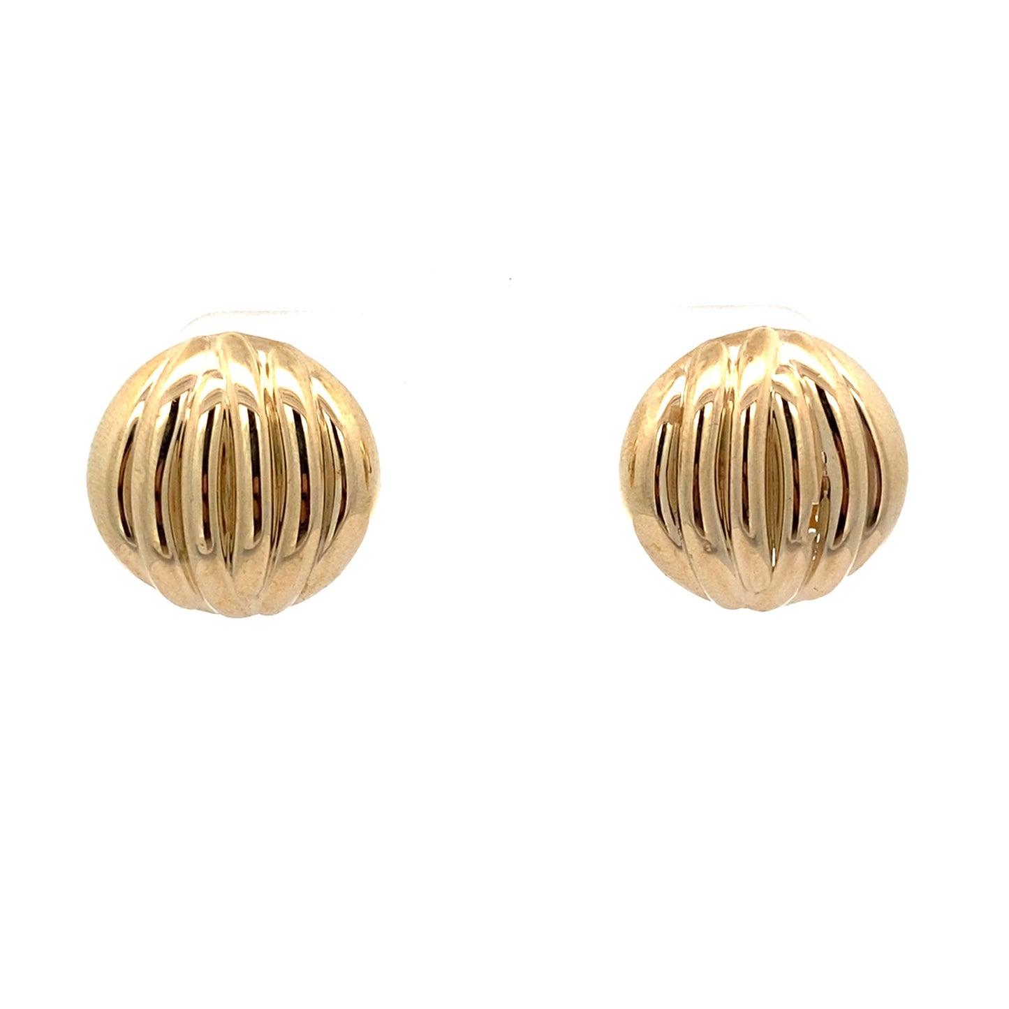14K Yellow Gold Ridged Omega Back Earrings