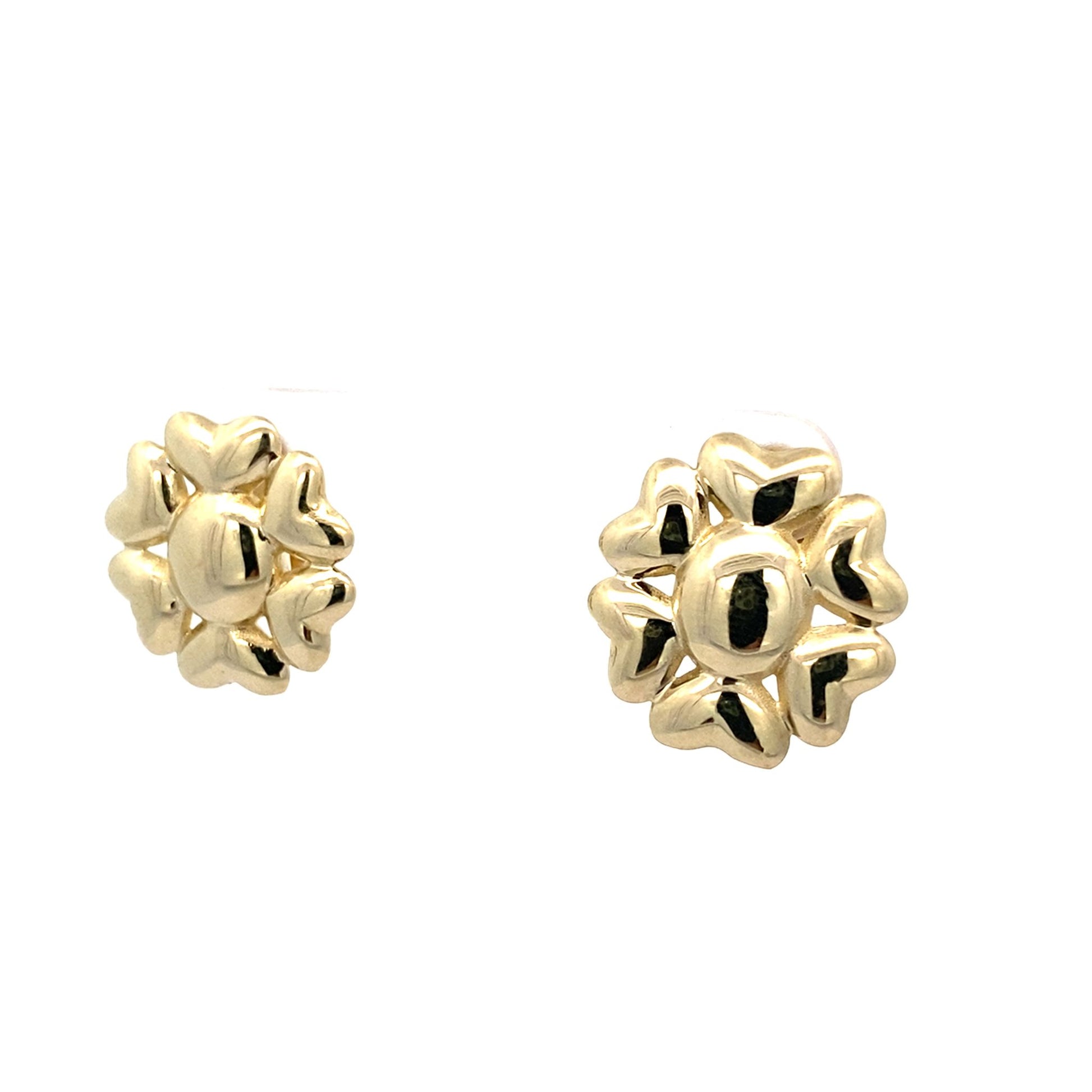 10K Yellow Gold Flower Omega Back Earrings