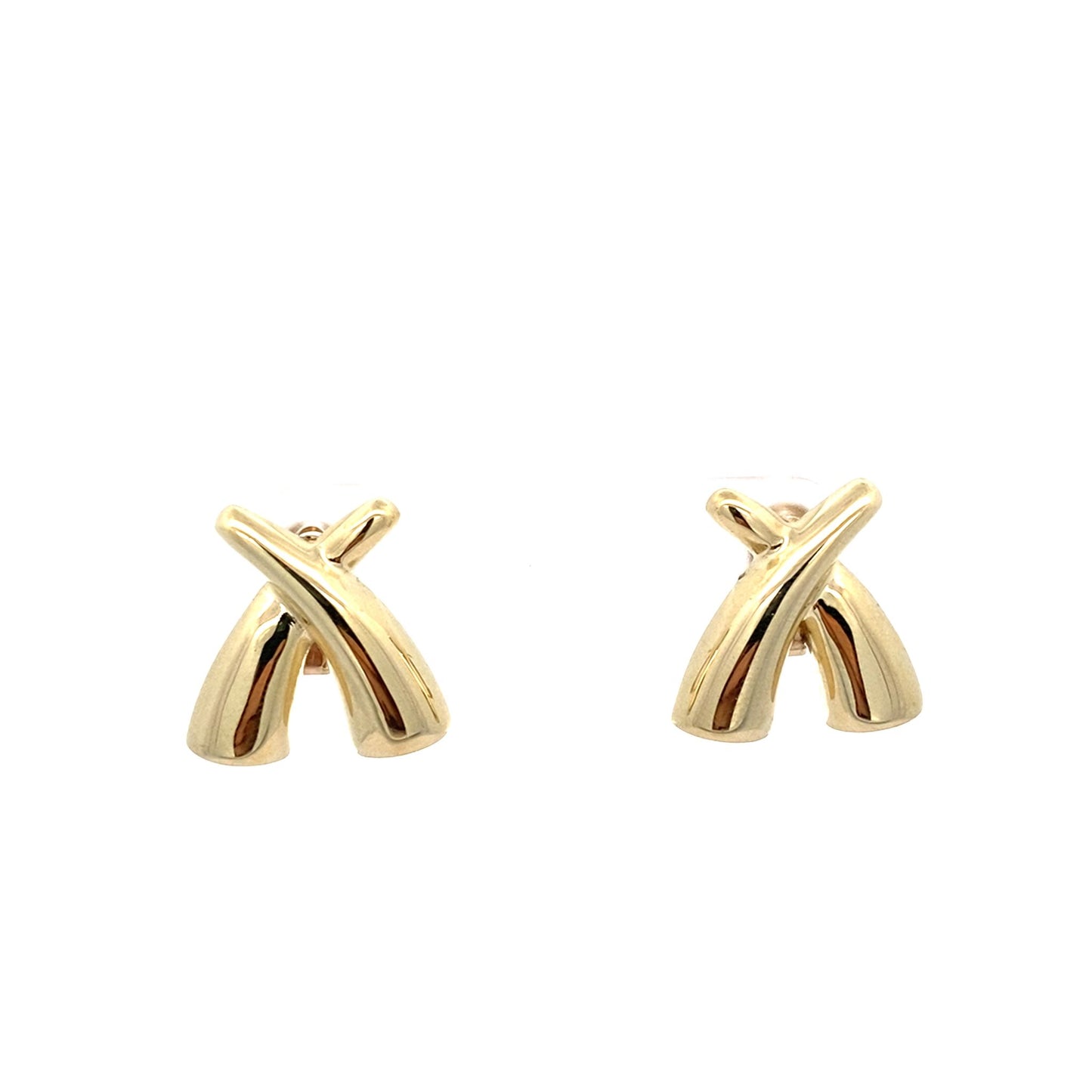 10K Yellow Gold X Omega Back Earrings