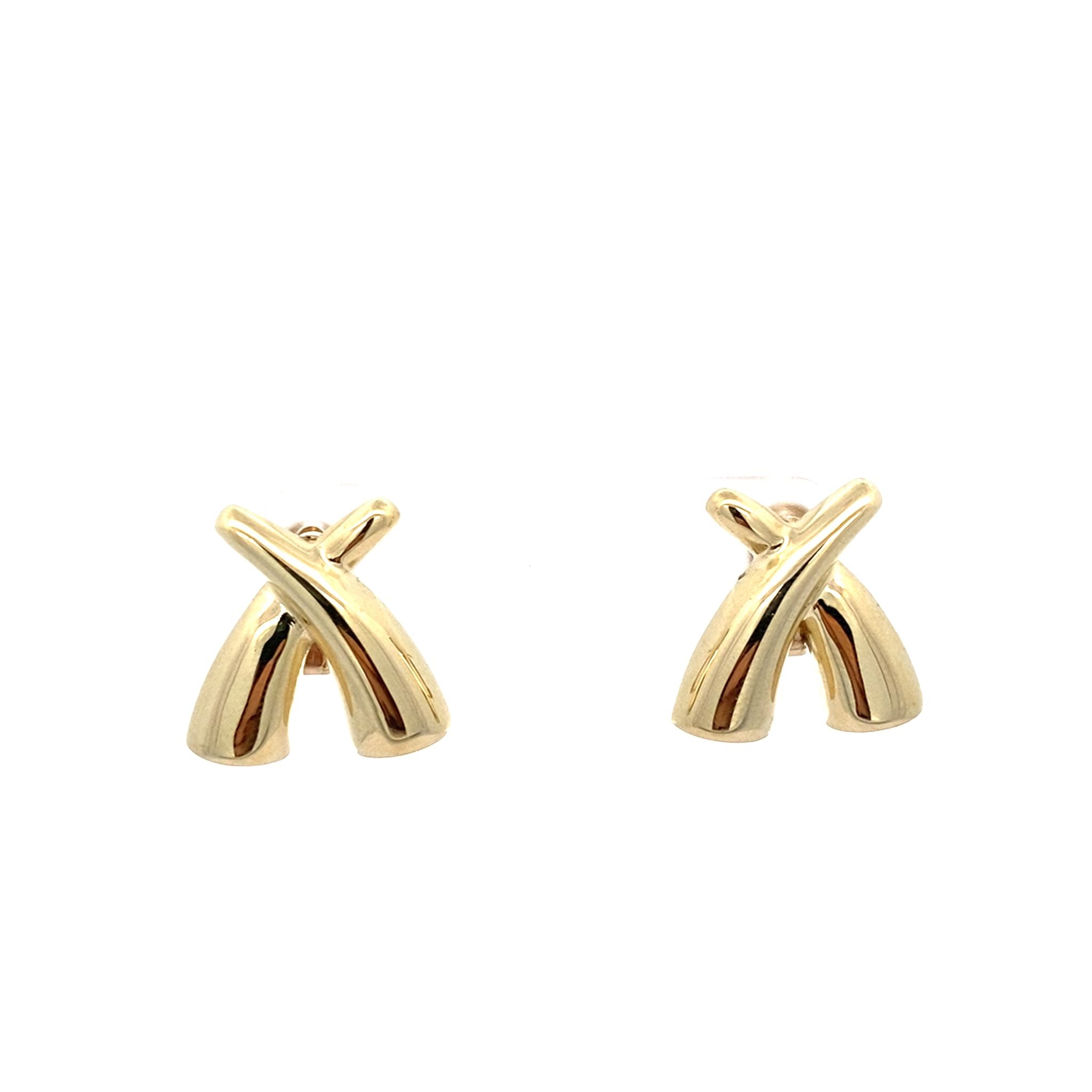 10K Yellow Gold X Omega Back Earrings