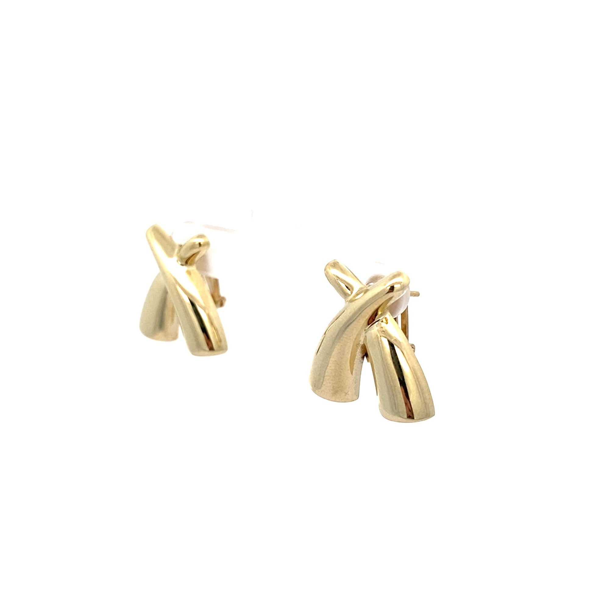 10K Yellow Gold X Omega Back Earrings