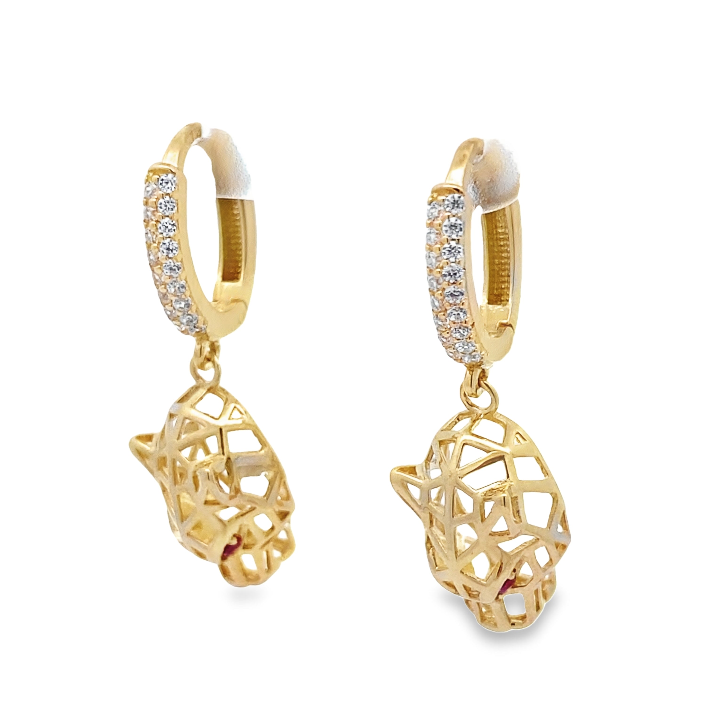 14K Yellow Gold Panther Head Earrings 2.0Dwt