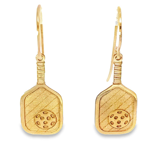 10k Yellow Gold Dangling Pickleball Paddles Earrings 1.2 Dwt