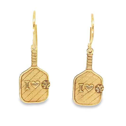 10k Yellow Gold Dangling Pickleball Paddles Earrings 1.1 Dwt