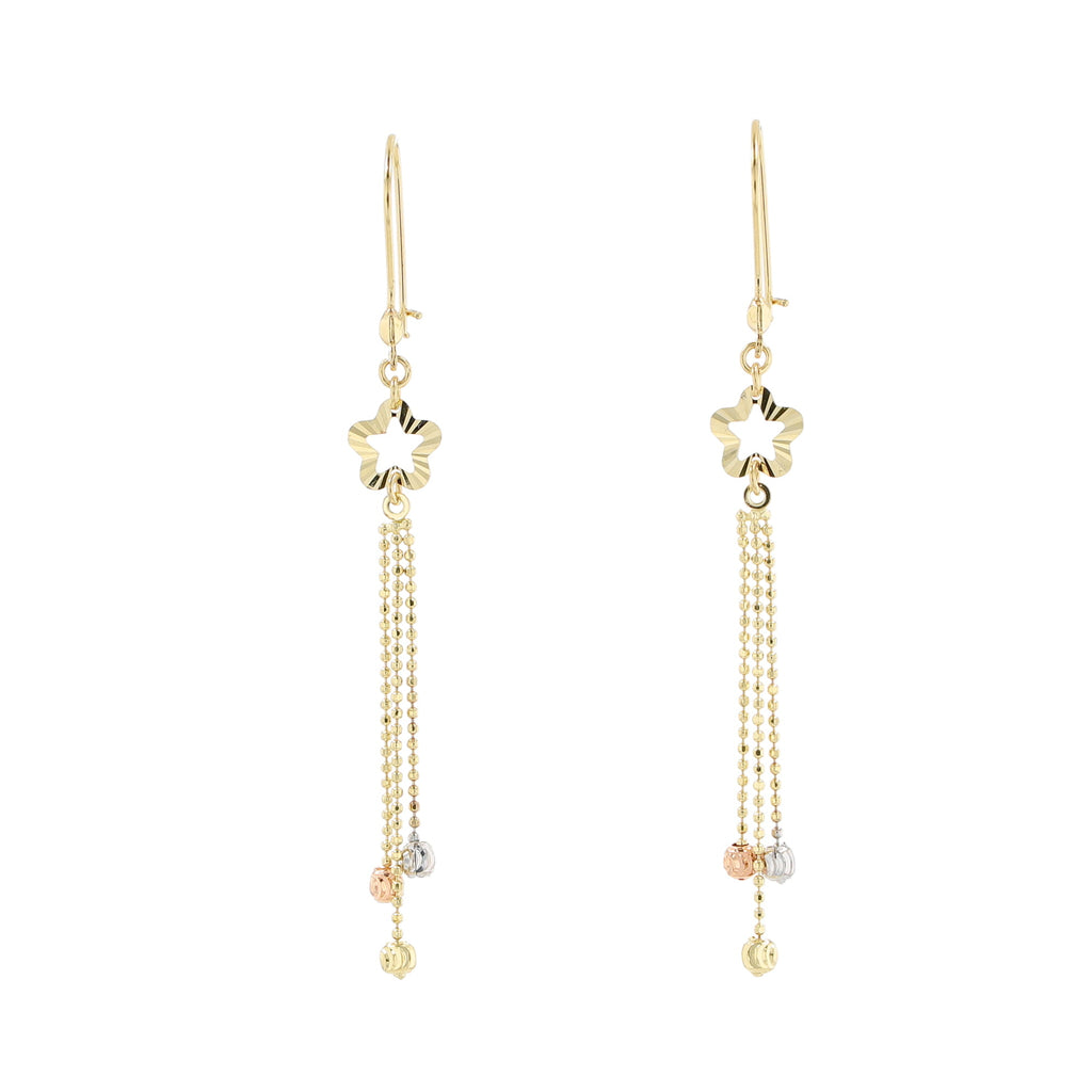 14K Tri Color Tone Dangling Earrings 1.4Dwt