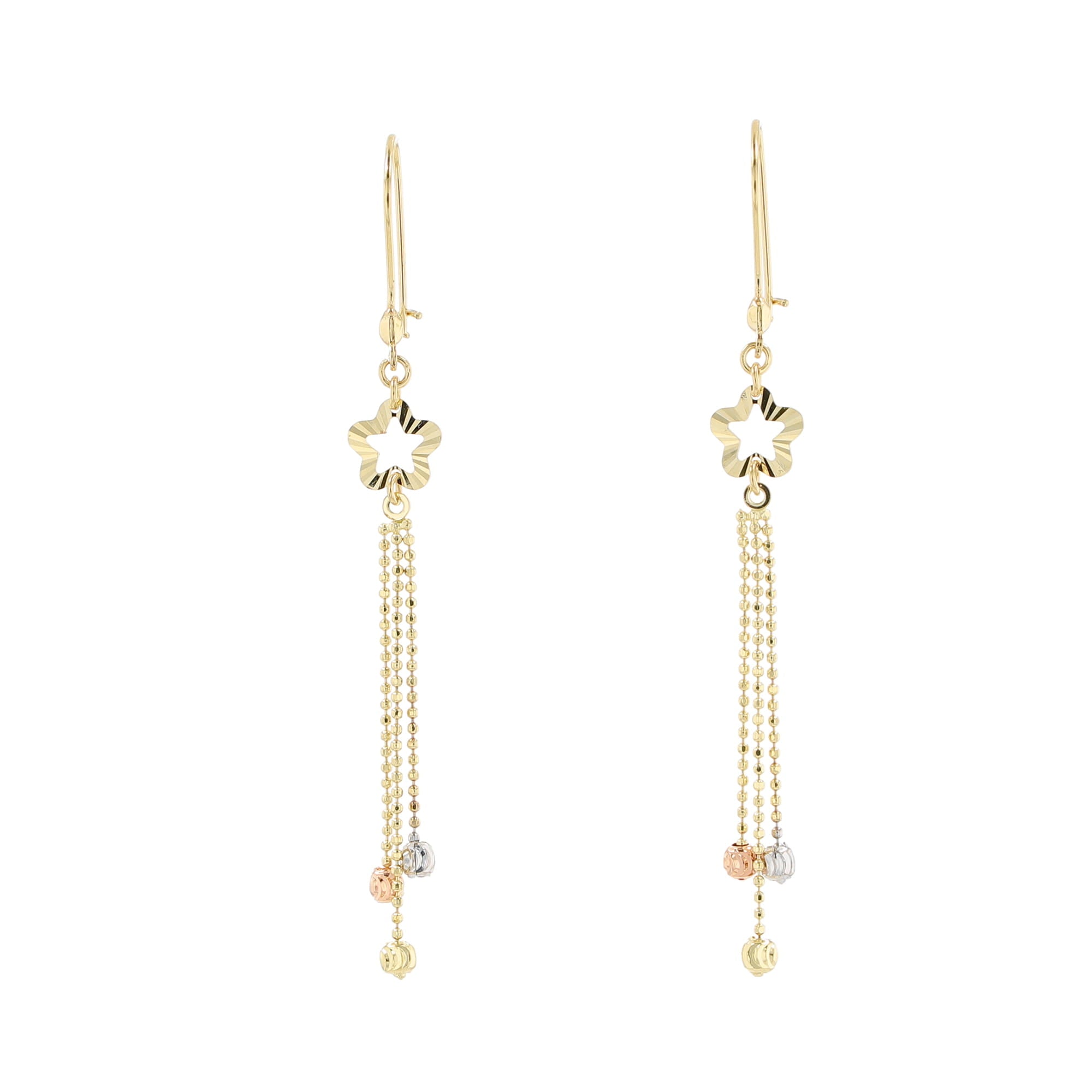 14K Tri Color Tone Dangling Earrings 1.4Dwt