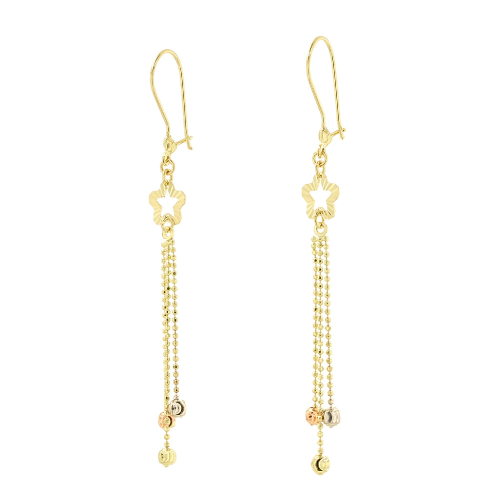 14K Tri Color Tone Dangling Earrings 1.4Dwt