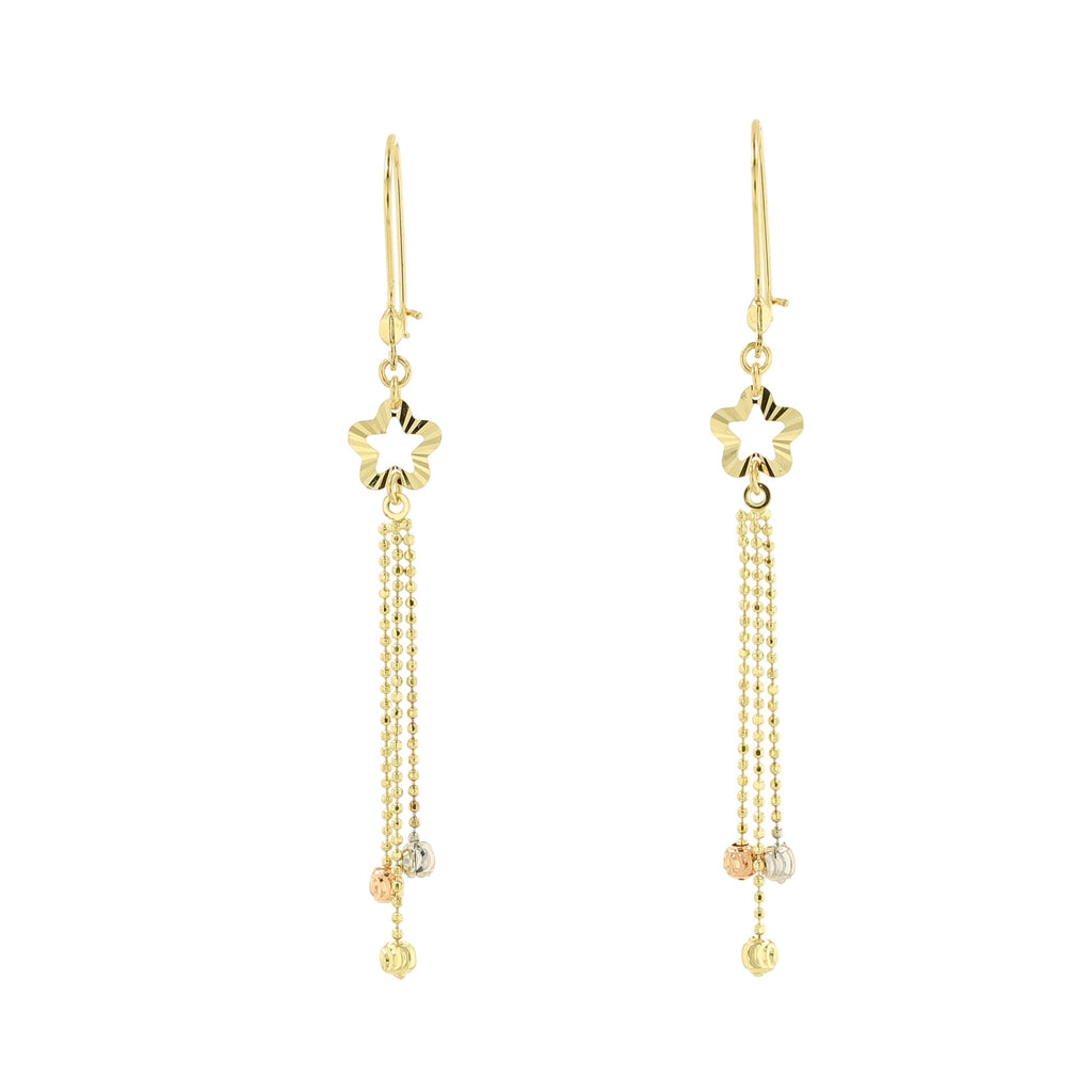 14K Tri Color Tone Dangling Earrings 1.4Dwt