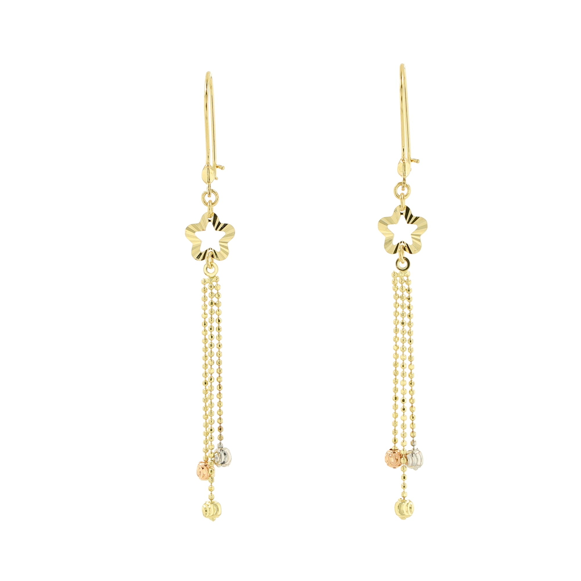 14K Tri Color Tone Dangling Earrings 1.4Dwt