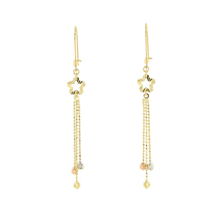 14K Tri Color Tone Dangling Earrings 1.4Dwt