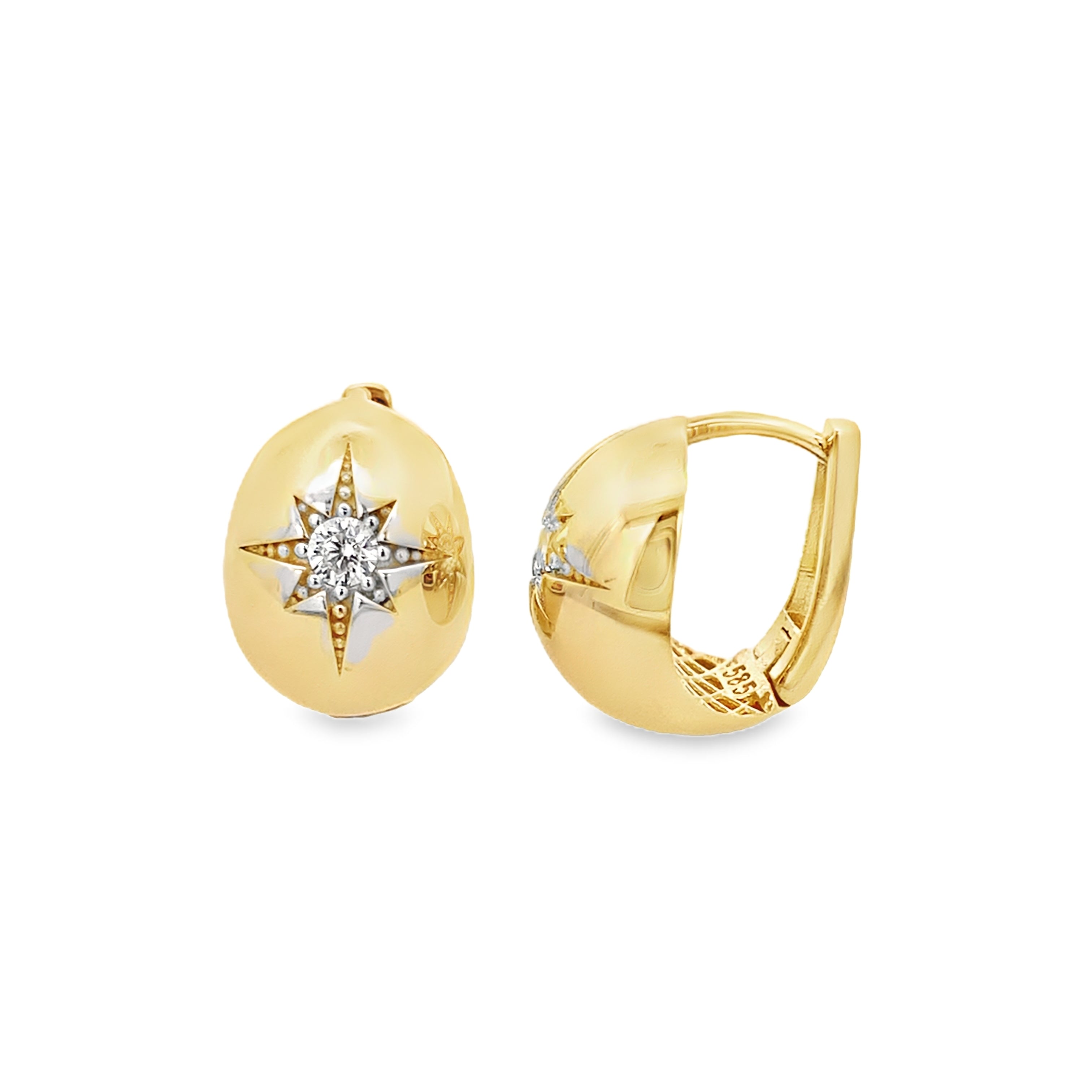 14K Yellow Gold Cz Center W/Design Earrings 2.8Dwt
