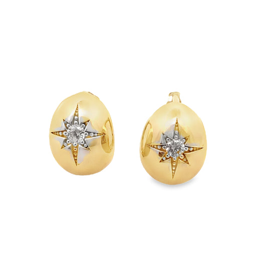 14K Yellow Gold Cz Center W/Design Earrings 2.8Dwt
