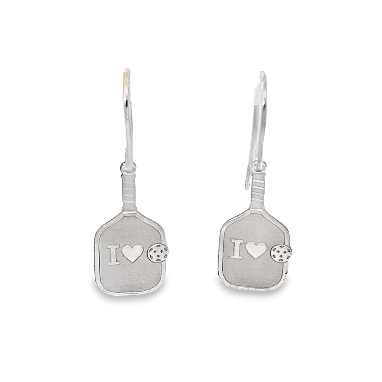 10K White Gold Dangling Pickleball Paddles Earrings 1.1Dwt