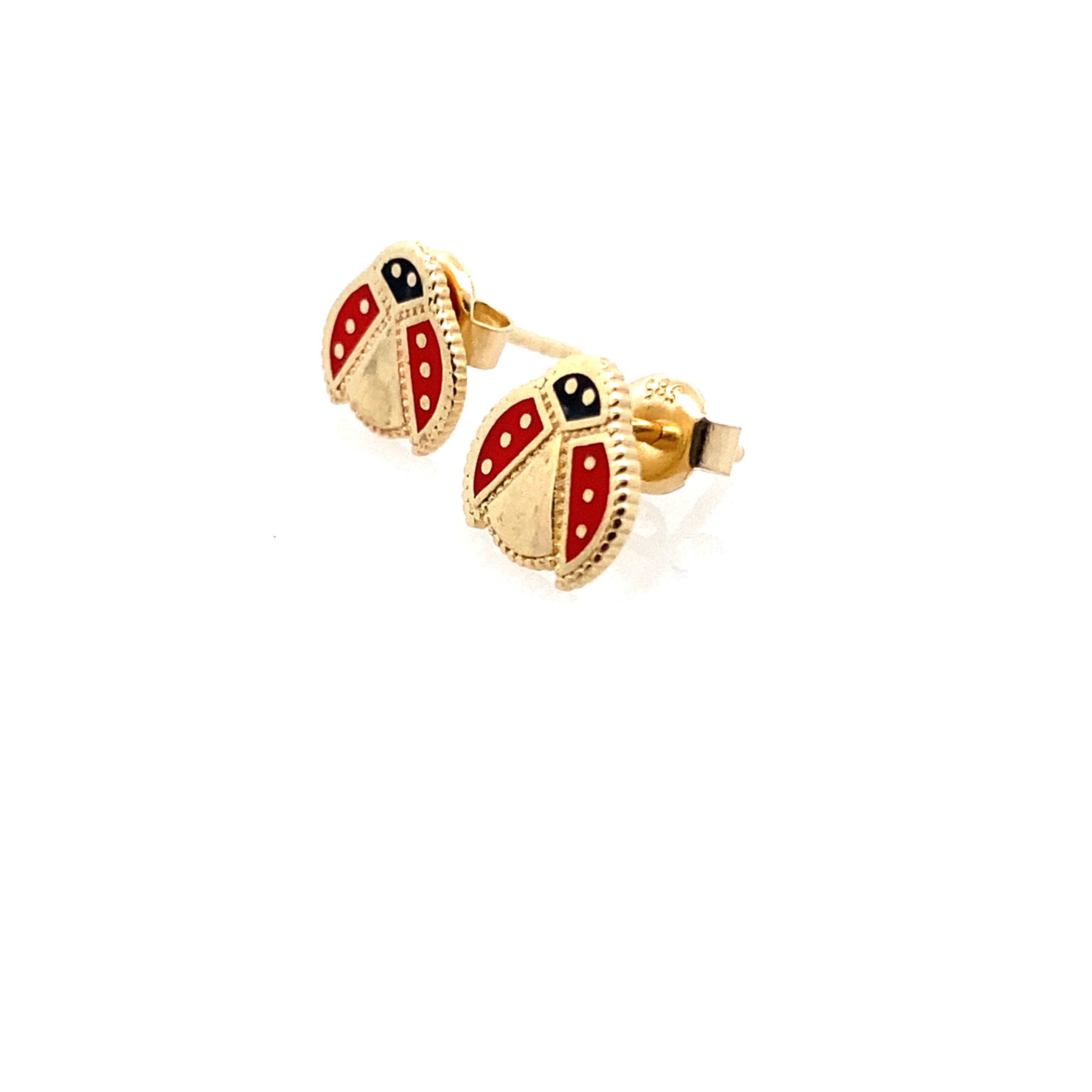 14K Yellow Gold Medium Ladybug Stud Earrings 0.9Dwt