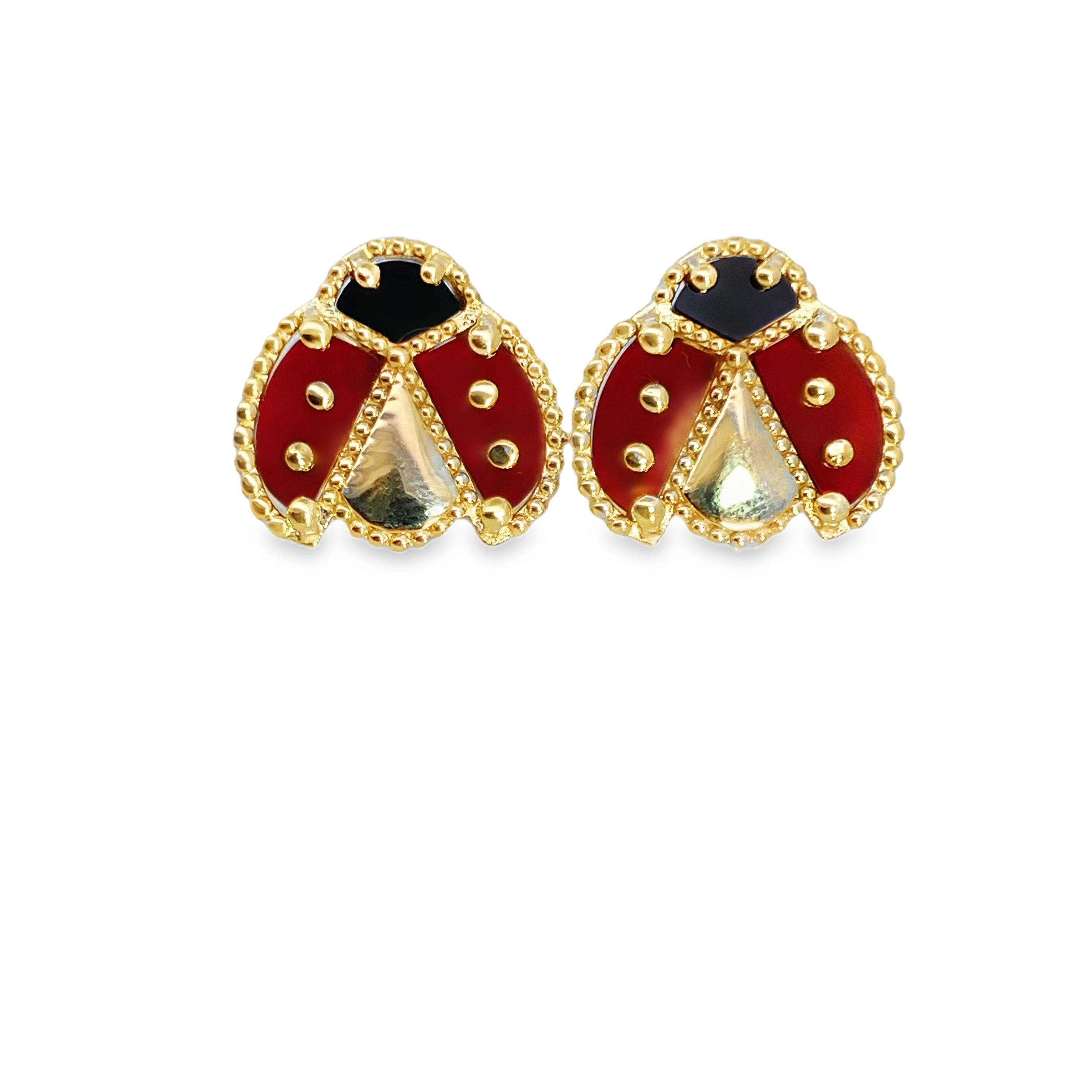 10K Yellow Gold Large Ladybug Stud Earrings 2.2Dwt