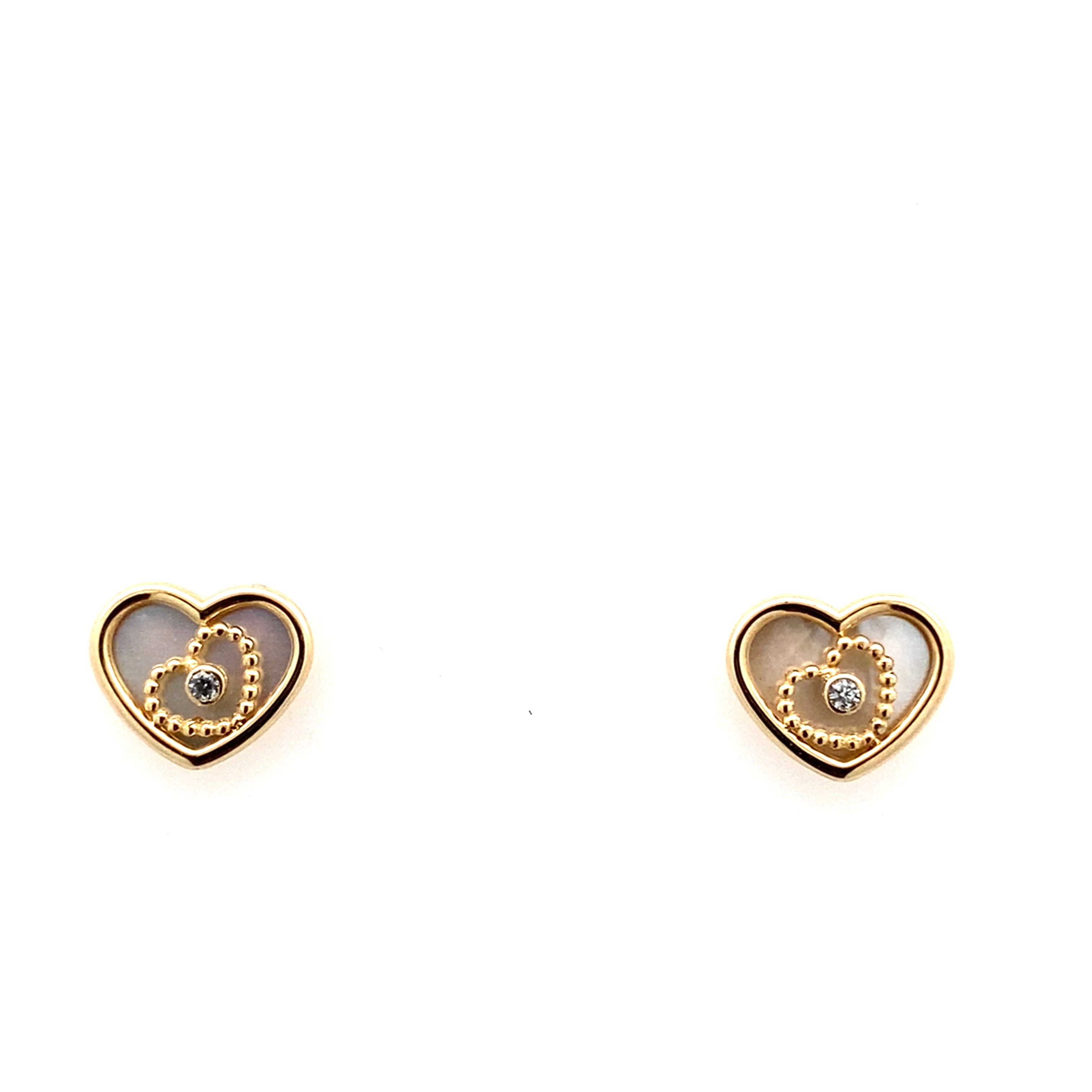 14K Yellow Gold Heart W/Mother Of Pearl Stud Earring 0.4Dwt