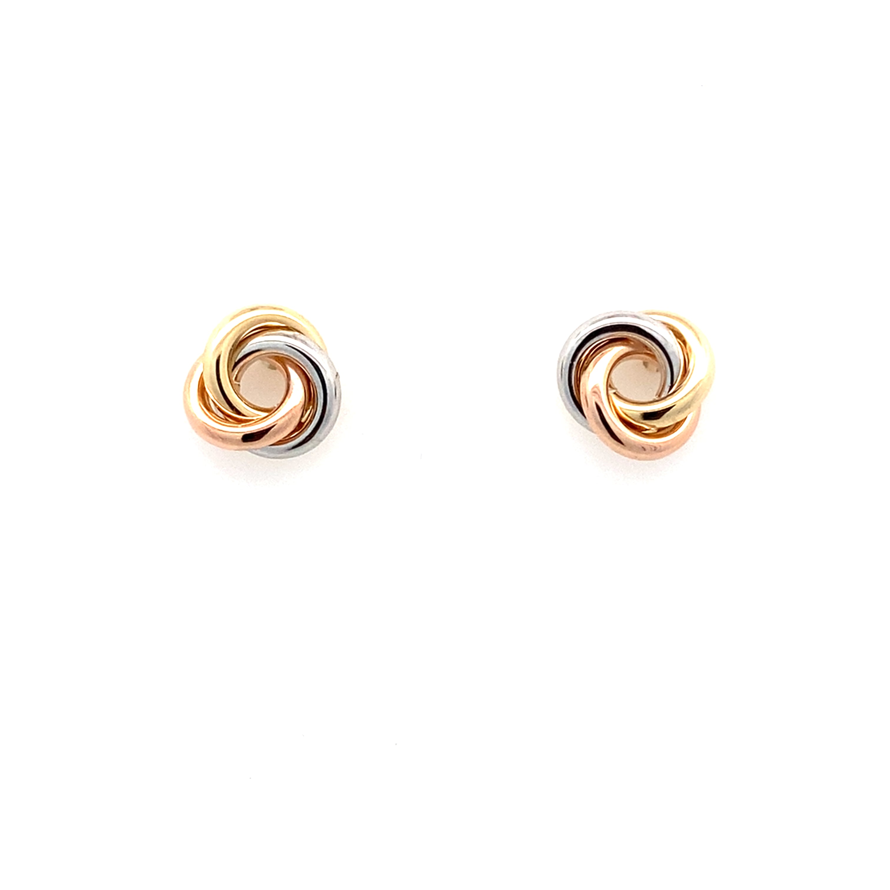 14K Tri Color Love Knot Stud Earrings