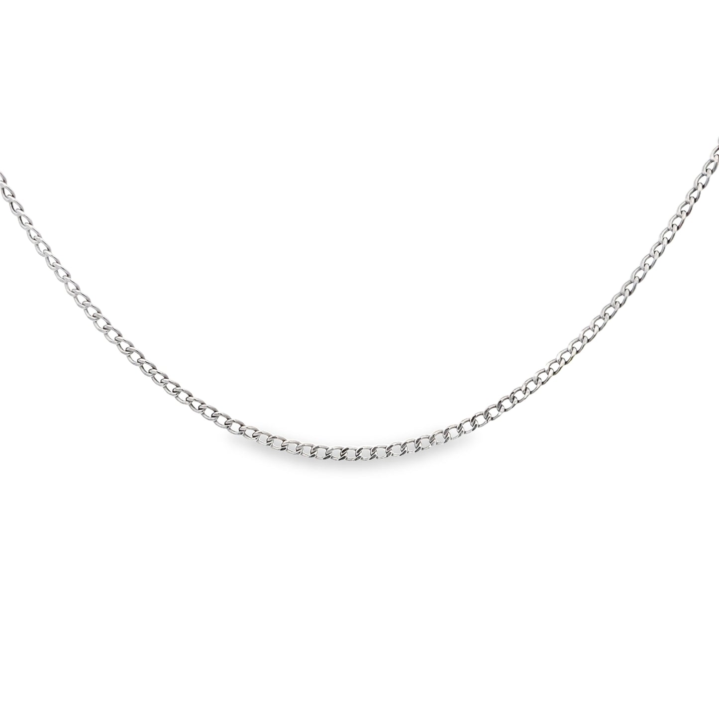 14K White Gold Semi Solid Curb Link Chain 2.5Mm 18In