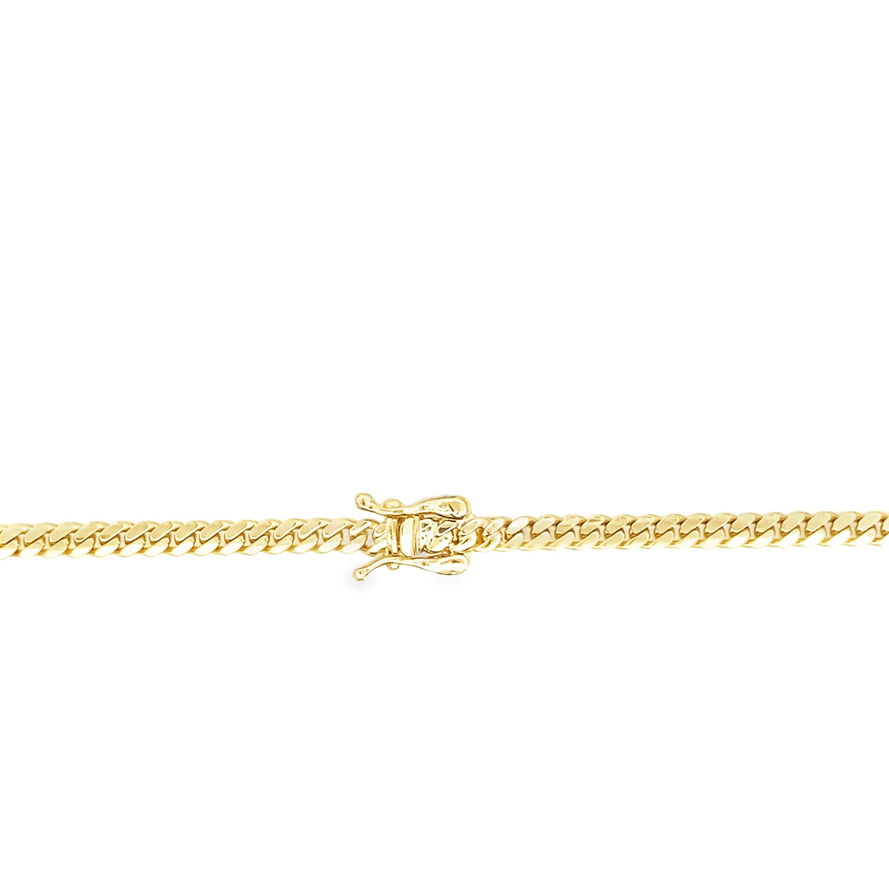 14K Yellow Gold Triple Clasp Cuban Link Chain 3Mm 24In 11.5Dwt