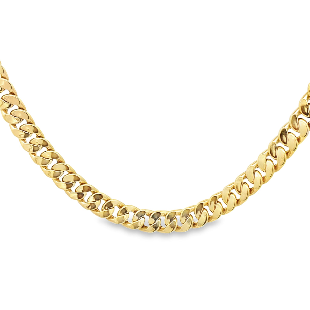 14K Yellow Gold Circle Clasp Hollow Cuban Link Chain 9Mm 17.5In 19.1Dwt