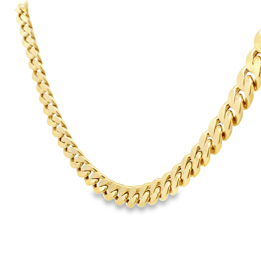 14K Yellow Gold Circle Clasp Hollow Cuban Link Chain 9Mm 17.5In 19.1Dwt