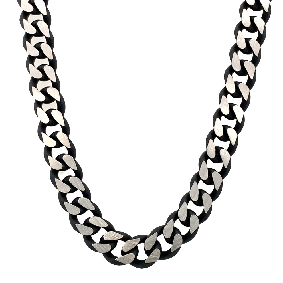 Stainless Steel Black Ip Matte D. Cut 8.6Mm Cuban Link Chain 24In 41.7Dwt