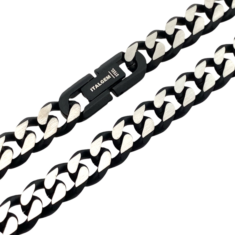 Stainless Steel Black Ip Matte D. Cut 8.6Mm Cuban Link Chain 24In 41.7Dwt