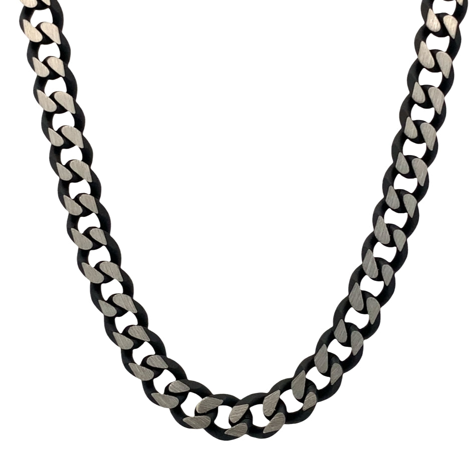Stainless Steel Black Ip Brushed D. Cut 5.5Mm Cuban Link Chain 22+2 In 16.1Dwt