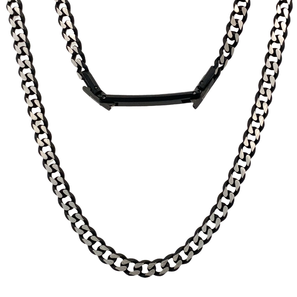 Stainless Steel Black Ip Brushed D. Cut 5.5Mm Cuban Link Chain 22+2 In 16.1Dwt